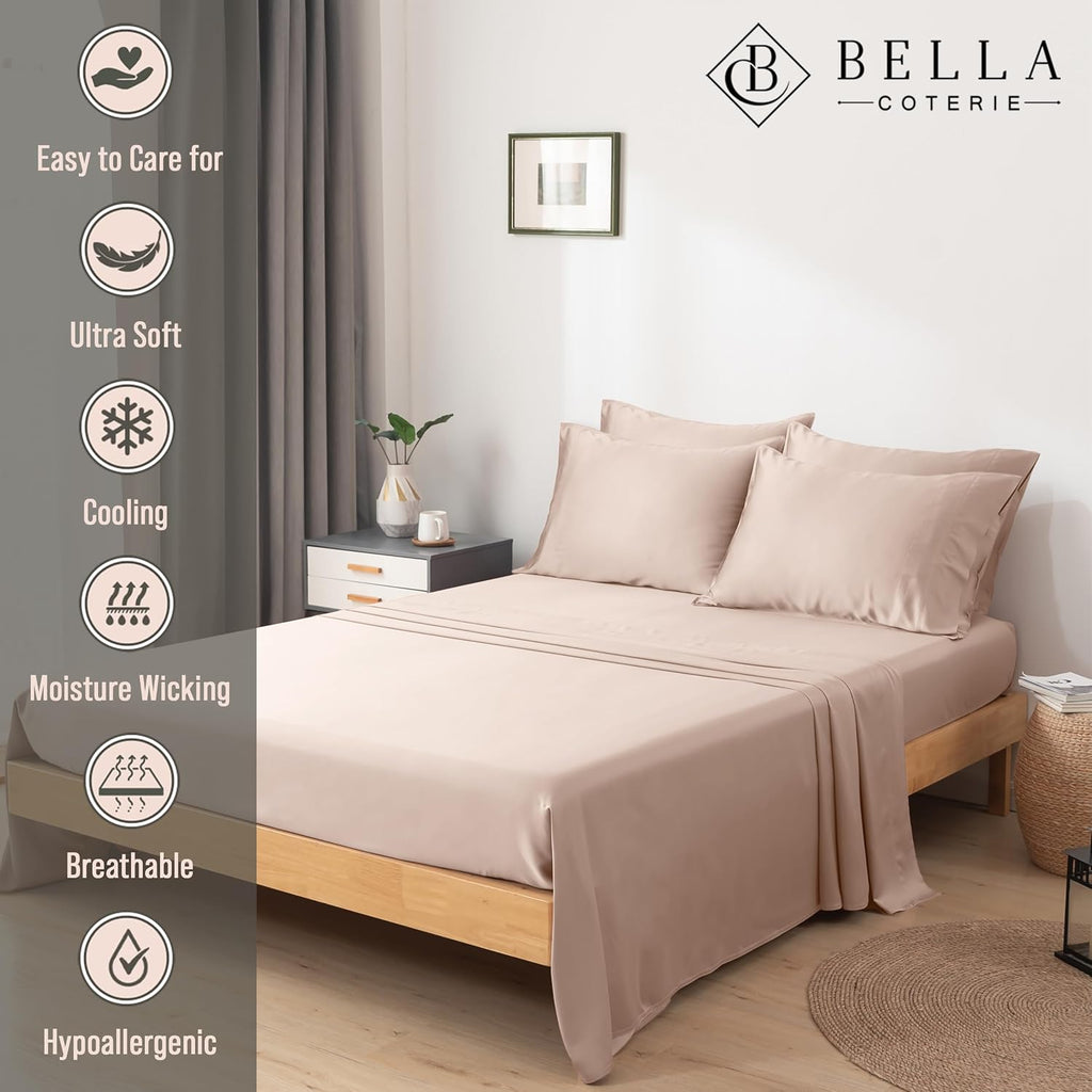 Bella Coterie 6 Piece Luxury Bamboo Viscose Split Top King Size Sheet Set | 34" Split for Adjustable Beds | 100% Organically Grown|…