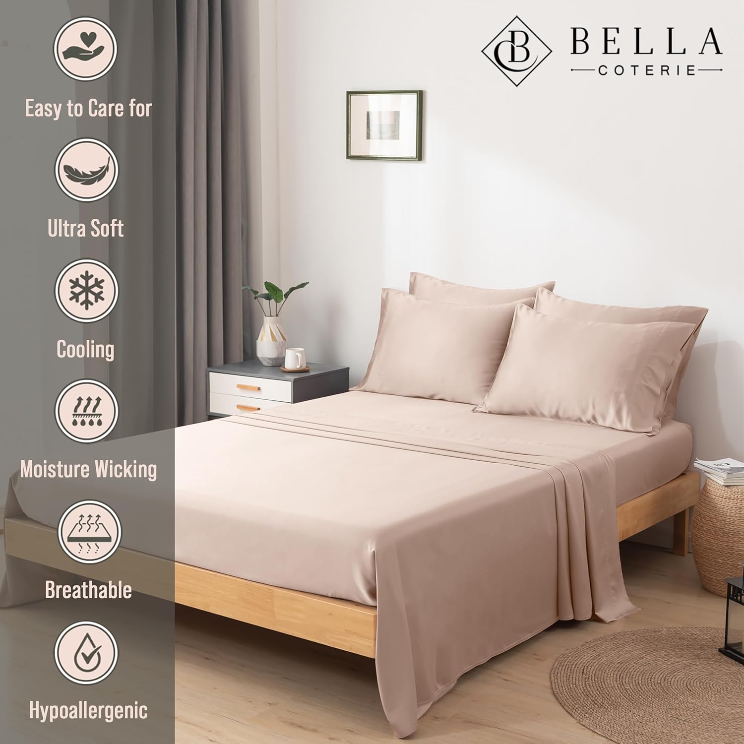 Bella Coterie 6 Piece Luxury Bamboo Viscose California King Size Sheet Set | 100% Organically Grown | Cooling for Hot Sleepers | 18" Deep…