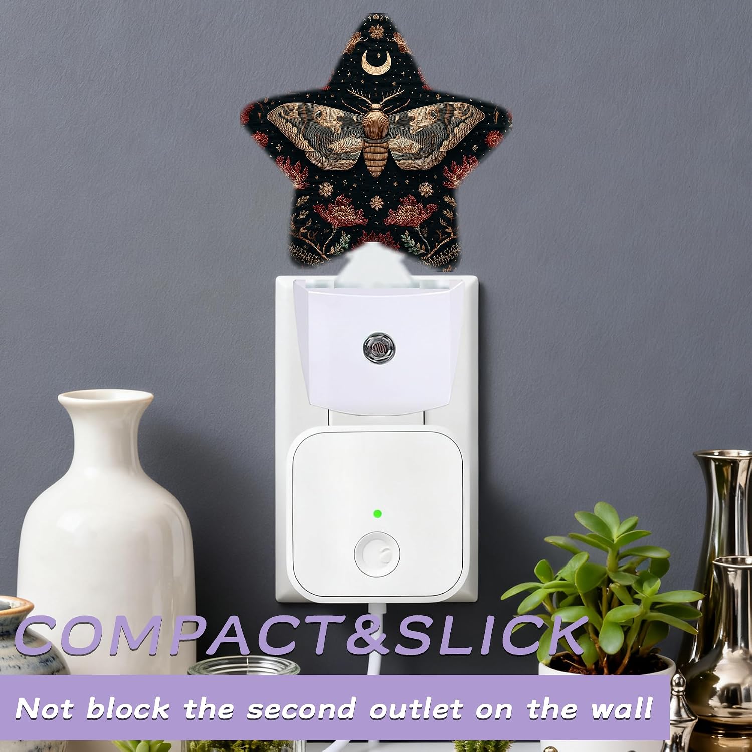 Black Poppy Moth Nightlights Plug in Wall, Mushroom Moon Decorative Star Lamp with Automatic Lighting for Living Space, Gentle Glow for…