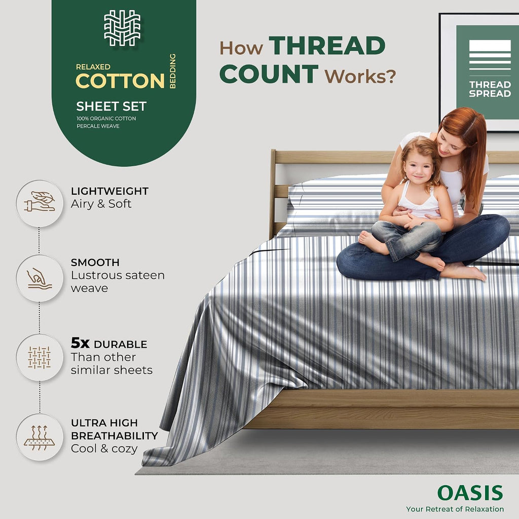 THREAD SPREAD 100% Organic Cotton Sheets California King Size - Organic Cotton Cal King Size Percale Sheet Set (4 PC, Variegated Stripe)…