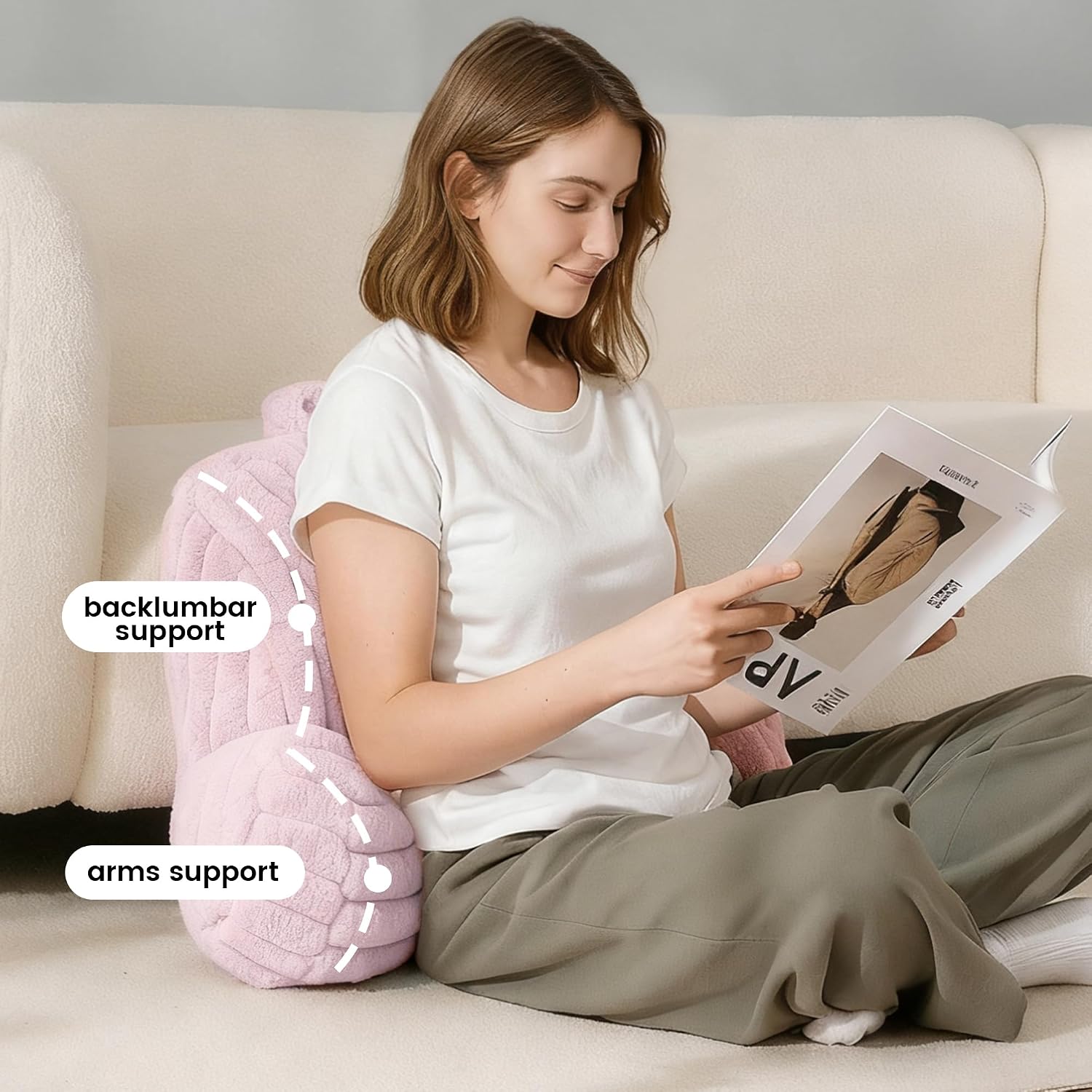 AmélieHome Amélie Home Faux Fur Reading Pillow with Pocket for Sitting in Bed, Kids Backrest Bed Pillow with Washable Cover for Loungi…
