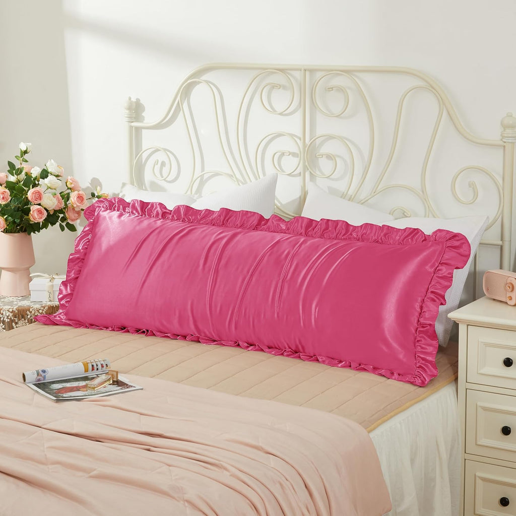 HommxJF Peach Red Satin Pillowcases Body Pillow for Hair and Skin, Peach Red Body Pillow Silk Pillowcase with Envelope Closure Princess Room…