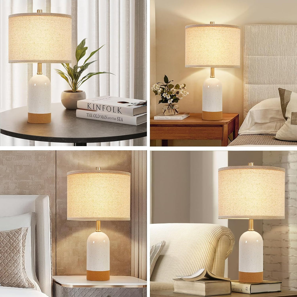 GyroVu Small Table Lamps Set of 2, Bedside Lamp for Bedroom, 21.5" Nightstand Ceramic Desk Lamp for Kids Room, Living Room, Dorm…