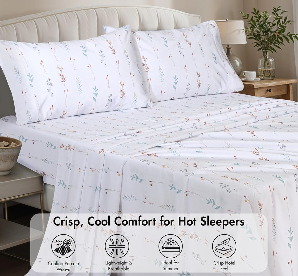 Zoyer 100% Cotton Sheets – California King Percale Bedding, Cooling & Breathable, Durable with a Crisp, Soft & Comfortable Feel, 14" Deep P…
