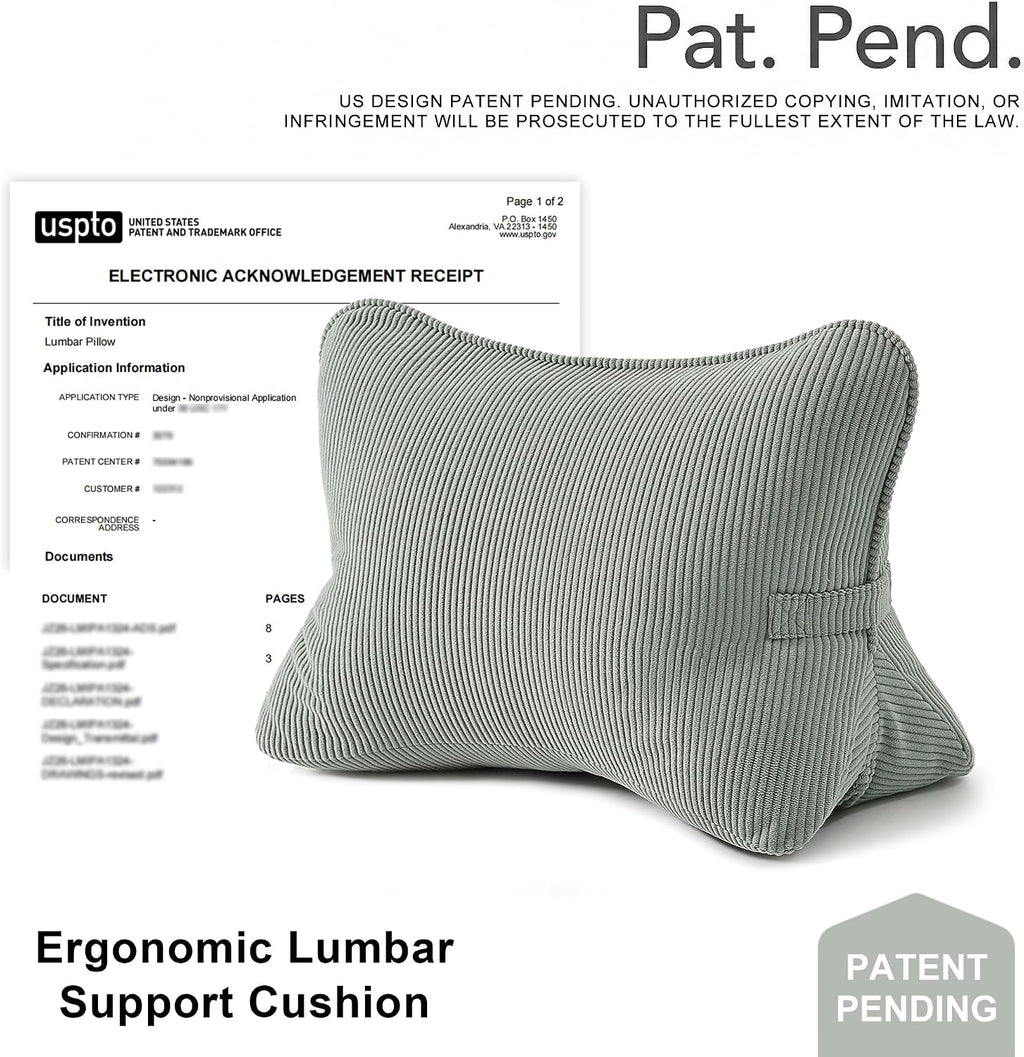 Pat. Pend. Corduroy Lumbar Support Back Pillow for Sitting Up & Reading, Ergonomic Triangle Back Support Cushion for Sofa, Armchair &…