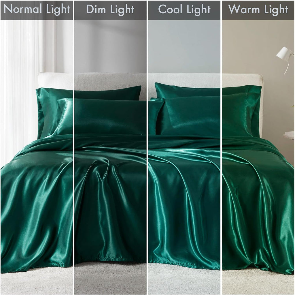 Madisonpark Madison Park Satin Sheets Full Size, Elastic 14" Pocket Fits Up to 16" Mattress, Wrinkle-Free, Soft Satin Bed Sheet Set, Emeral…