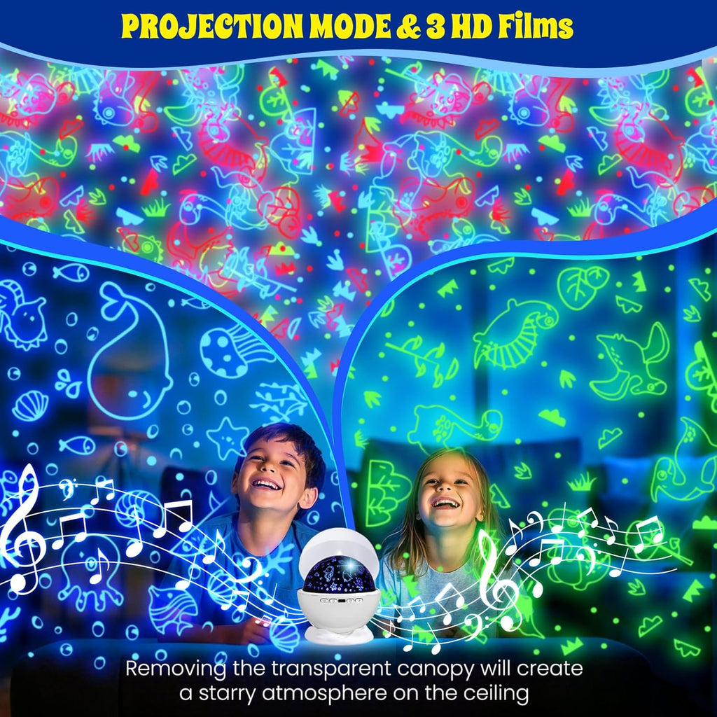 Night Light Projector, Night Light for Kids Room with Remote and Timer,360° Rotation,3 Projection Films,18 Light Modes,8 Lullaby…