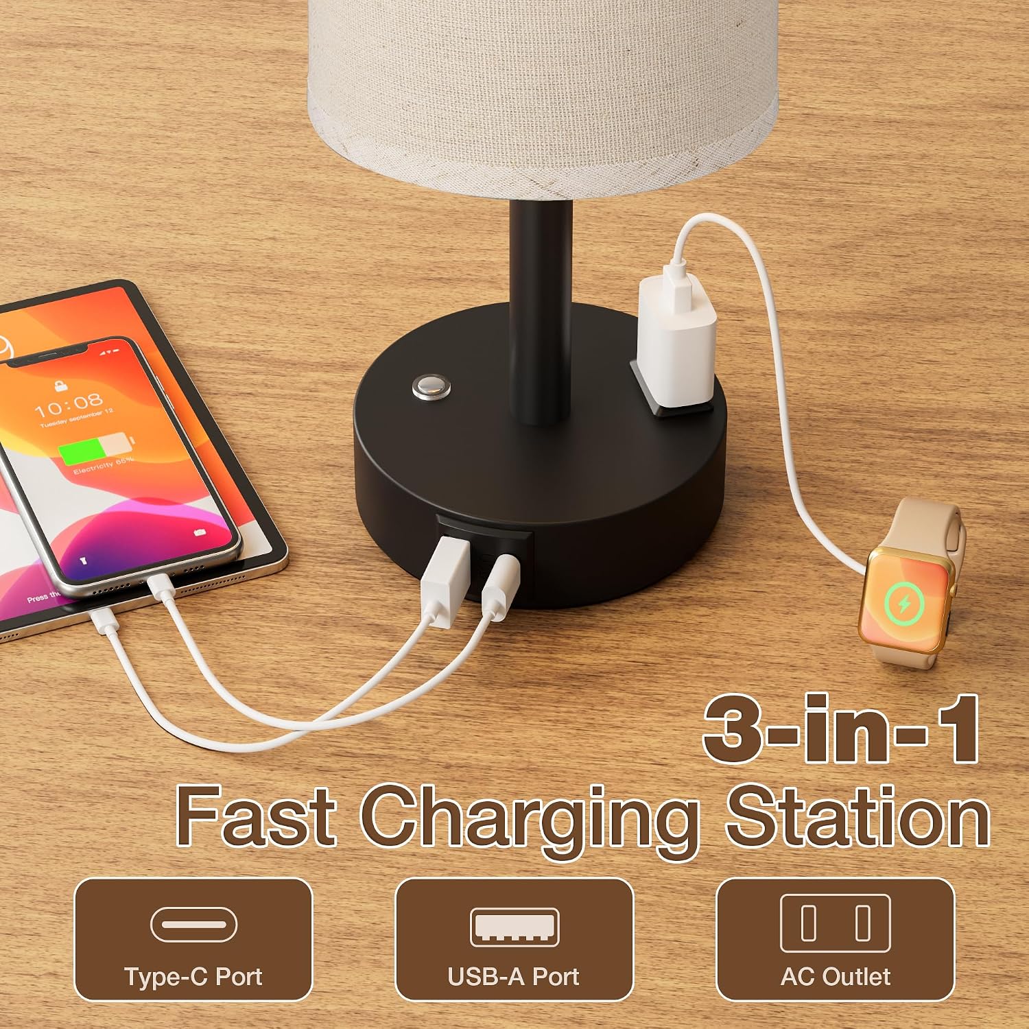 Aooshine Touch Bedside Table Lamp with Memory - Stepless Dimmable Lamp for Bedroom, Small Nightstand Lamp with Dual USB Charging Ports and…