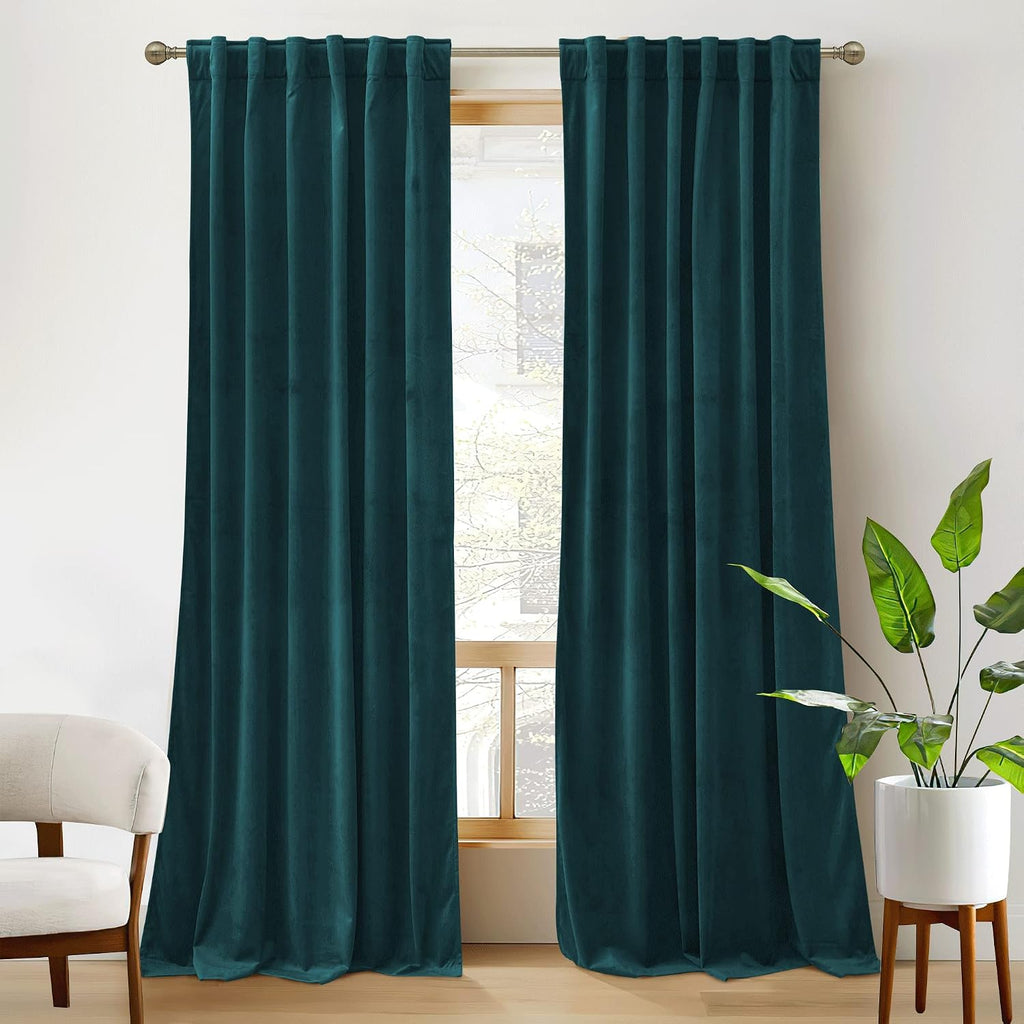 Rybhome RYB HOME Peacock Blue Velvet Curtains for Bedroom Living Room, Thermal Insulated Privacy UV Heat Blocking Luxurious Soft Rod Pocket…