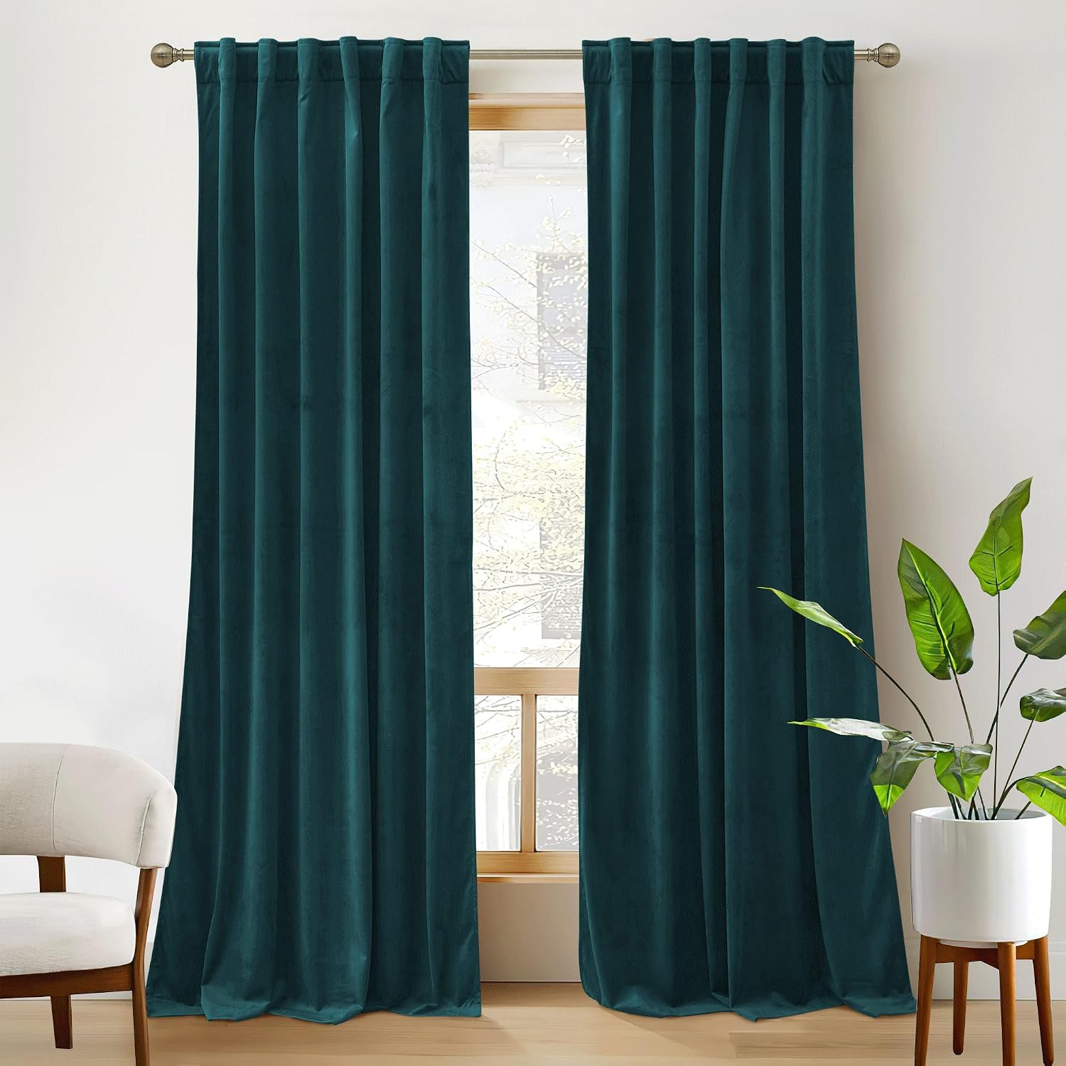 Rybhome RYB HOME Peacock Blue Velvet Curtains for Bedroom Living Room, Thermal Insulated Privacy UV Heat Blocking Luxurious Soft Rod Pocket…
