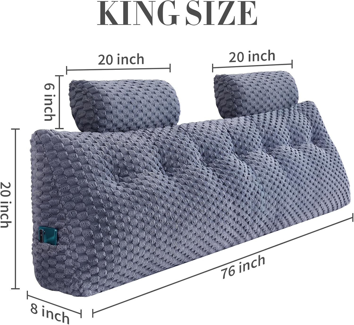 Wedge Headboard Pillow King- Bed Wedge Pillow for Headboard Triangular Headboard Pillow with Neck Roll Pillow-Large Bolster for Sitting…