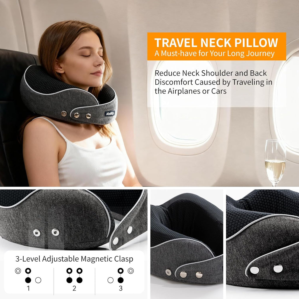 Travel Pillow, Memory Foam Neck Pillow Airplane, Travel Pillows for Airplanes, 360o Ergonomic Design Travel Neck Pillow for Travel, Car…