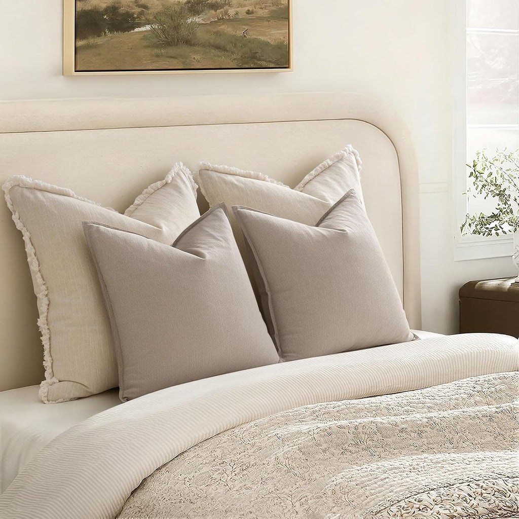 Anroduo Pack of 2 Decorative Linen Pillow Covers Natural Linen Neutral Farmhouse Boho Soild Cushion Case Soft Accent Pillowcase for Couch S…