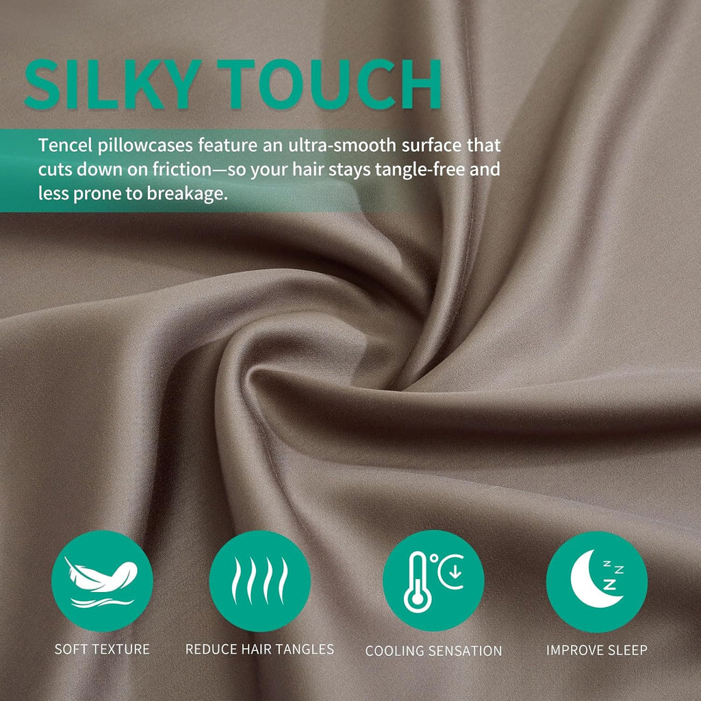 Stnomyhome Eucalyptus Tencel Cooling Pillowcase 2 Pack King Soft Brown | Moisture Wicking for Night Sweats | 3X Faster Drying | Oeko-TEX Ce…