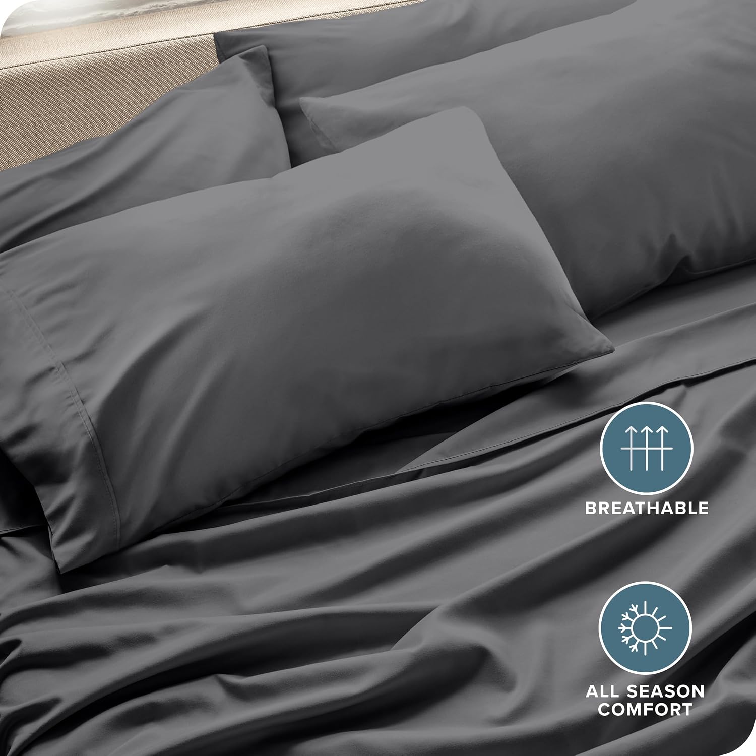 BareHome Bare Home Microfiber Bulk Pillow Cases - Standard/Queen Size Set of 4 - Cooling Pillowcases - Double Brushed - Grey Pillowcases 4…