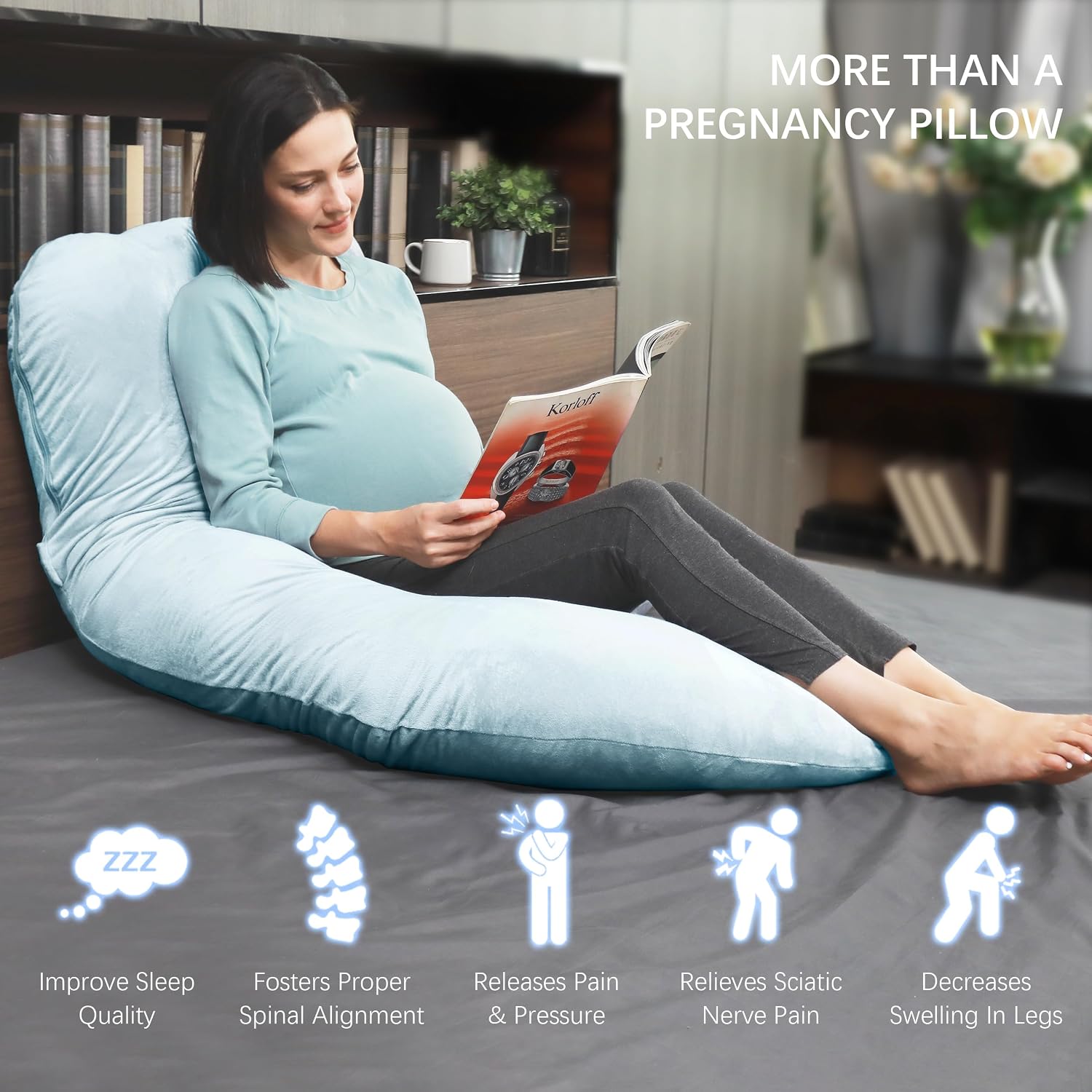 Moonpark MOON PARK Pregnancy Pillows for Sleeping - U Shaped Full Body Maternity Pillow with Removable Cover - Support for Back, Legs, Bell…