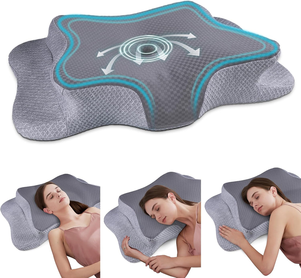 CHxxy Cervical Neck Pillow for Sleeping, Memory Foam Pillows, Ergonomic Side Sleeper Pillows, Cooling Orthopedic Neck Support Pillow for Ba…