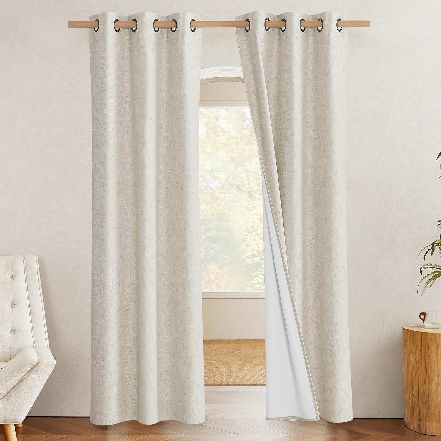 NICETOWN Farmhouse Style 100% Blackout Natural Linen Curtains 90 inches Length, 2 Panels, 42" W, Room Cooling Window Draperies with…