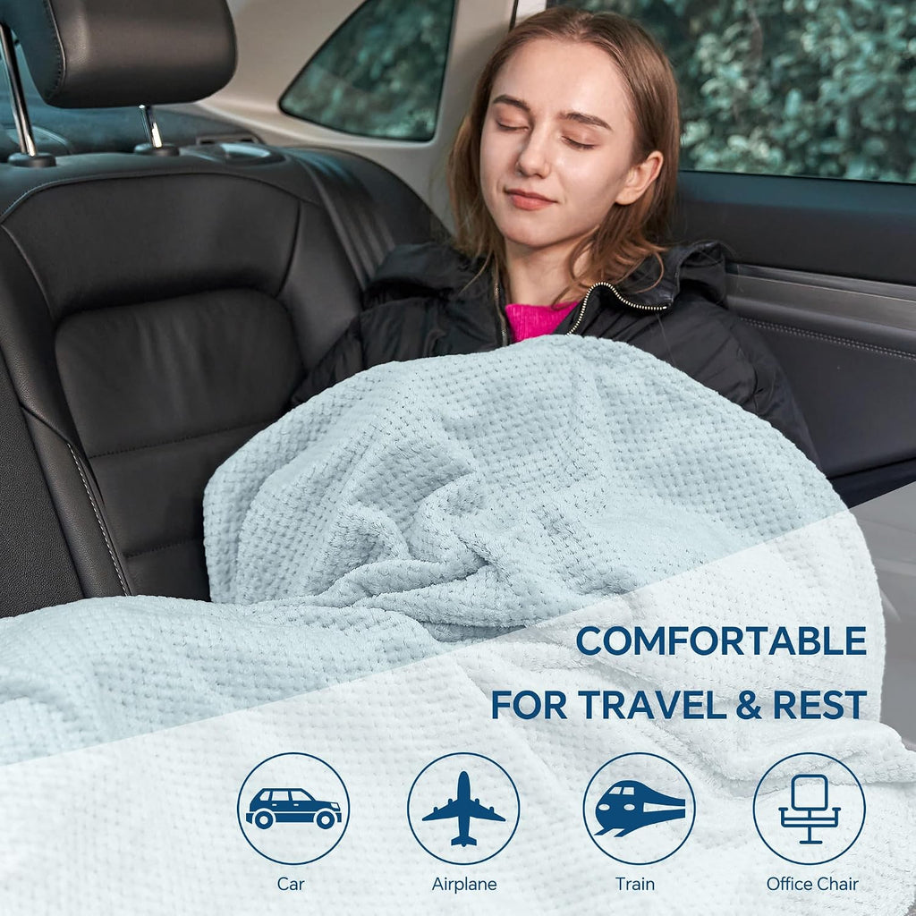 Bedelite Travel Blanket with Bag, Ultra-Soft Jacquard Fleece Blanket with Luggage Sleeve & Backpack Clip, Airplane Blanket Travel Essential…
