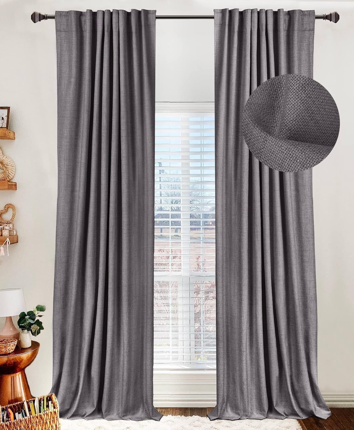 100BlackoutShield 100% Blackout Shield Linen Blackout Curtains for Bedroom 72 Inches Long, Back Tab/Rod Pocket Living Room Drapes, Thermal…