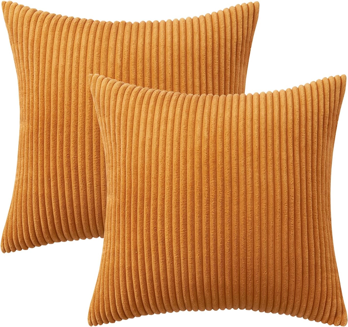 MIULEE Pack of 2 Burnt Orange Pillow Covers 16x16 Inch Soft Boho Striped Corduroy Throw Pillow Covers Set Decorative Square Cushion Cases…