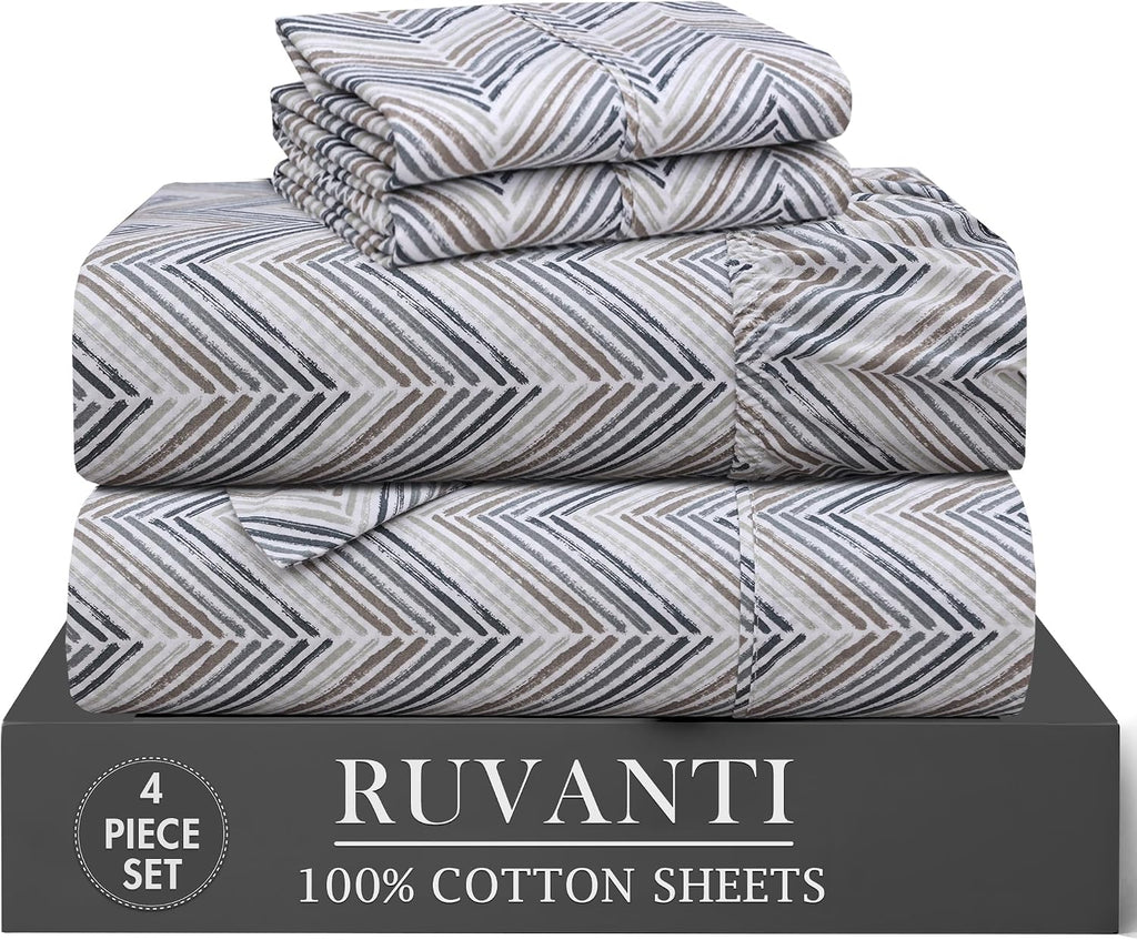 Ruvanti 100% Cotton Percale Sheets Twin Size 4 Piece Set, Cooling Bed Sheets for Hot Sleepers, Deep Pocket 16”, Breathable Lightweight & Du…