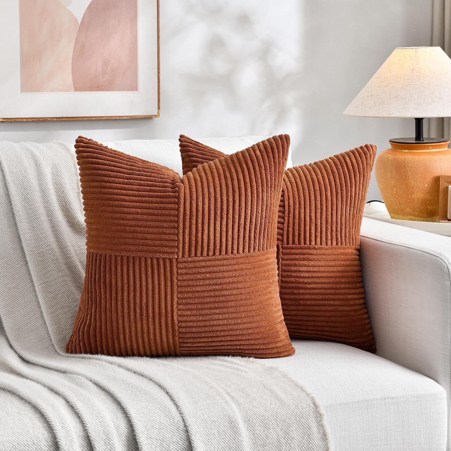 Fancy Homi 2 Packs Rust Samll Decorative Throw Pillow Covers 14x14 Inch with for Couch Bed, Rustic Farmhouse Boho Home Decor, Soft Corss…