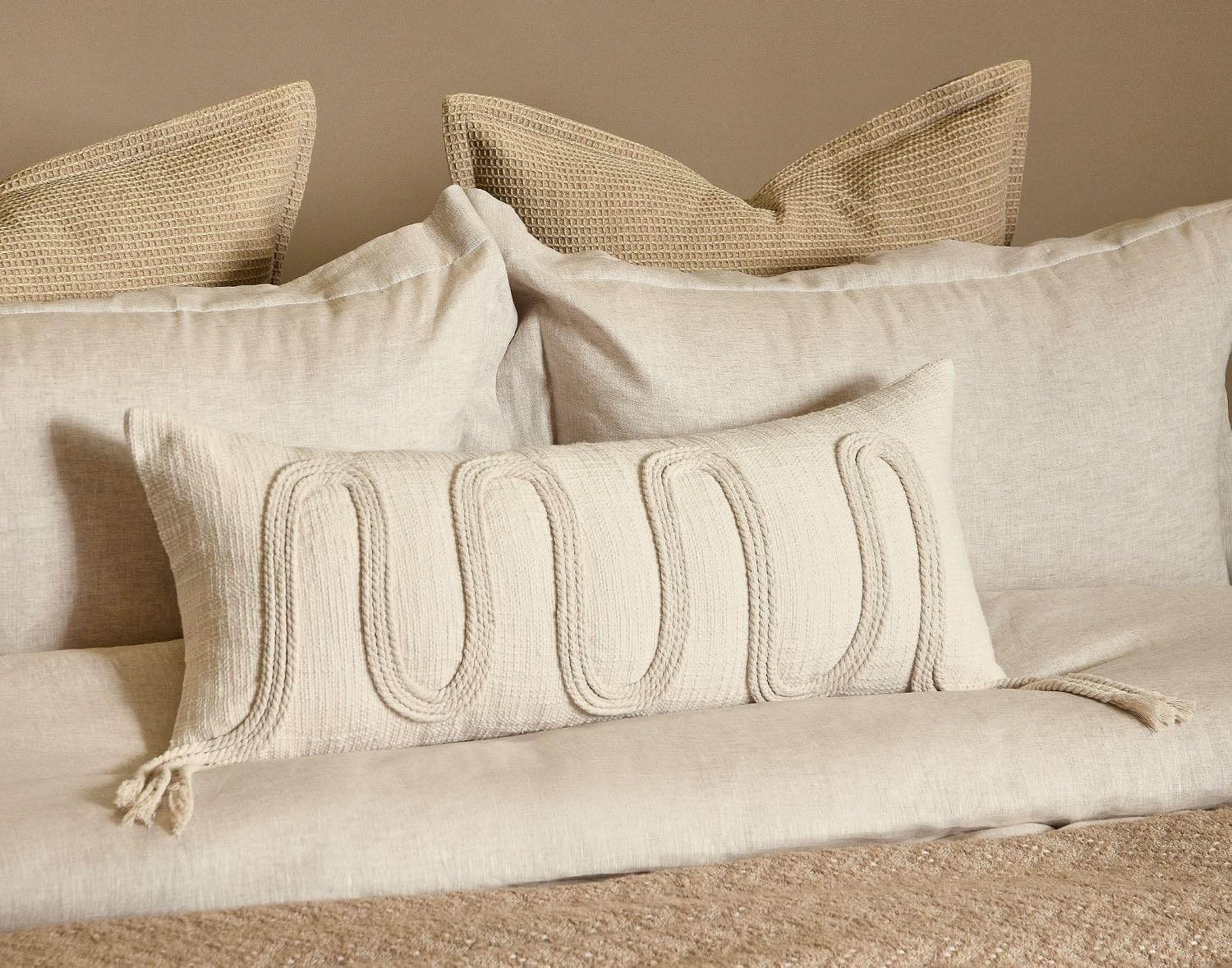 Aibuhome Beige Decorative Lumbar Pillow Cover 12x28, Handwoven Boho Long Body Pillowcase, Farmhouse Linen Cotton Pillow Cushion Case for So…