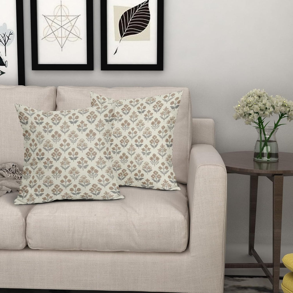 Brown Grey Gray Floral Pillow Covers 22x22 Inch Set of 2, Vintage Flower Block Print Decorative Throw Pillowcases Outdoor Farmhouse…