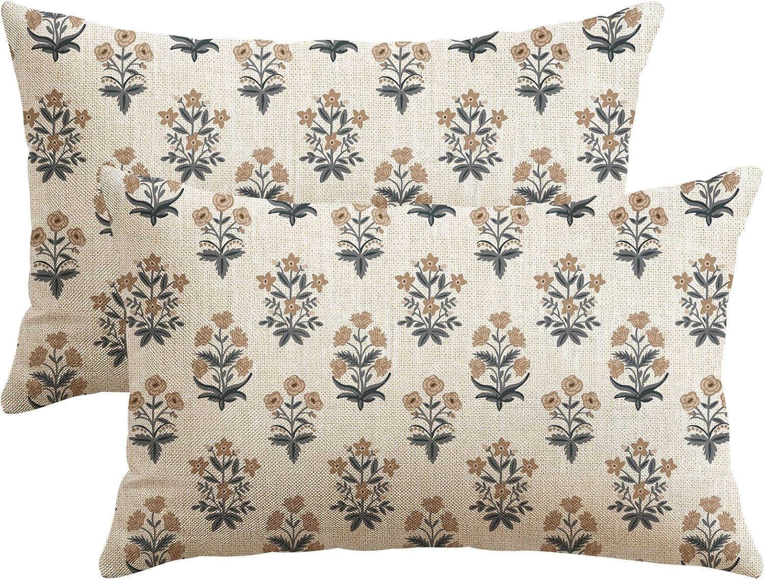 OTOSTAR Floral Print Pillow Covers 16x24 Inch Pack of 2 Double-Sided Brown Grey Flower Lumbar Throw Pillow Covers Farmhouse Rustic…