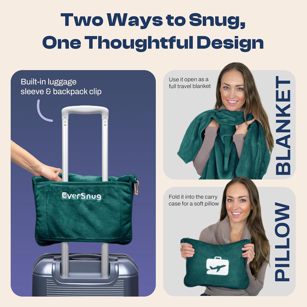 EverSnug Travel Blanket and Pillow - Ultra-Soft, Compact & Lightweight, 65x40 Inches, with Carry Case, Luggage Sleeve & Backpack Clip for…