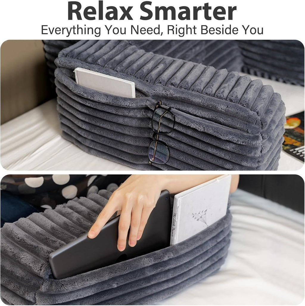 ENITYA 22" XL Back Pillow for Bed Sitting Up, Reading Pillow with Armrests & Big Pockets, Soft Back Support Chair, Ideal for Watching TV…