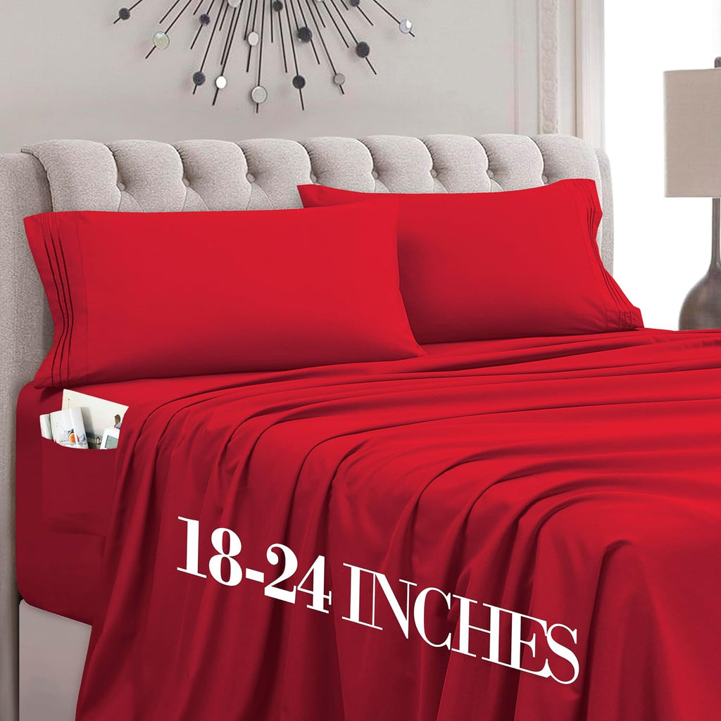 MocassiLuxuryBedding Mocassi Queen Size 4-Piece Bed Sheet Set - 1800 Hotel Quality Microfiber 18-24 Inches Extra Deep Pocket Fitted Sheet-…