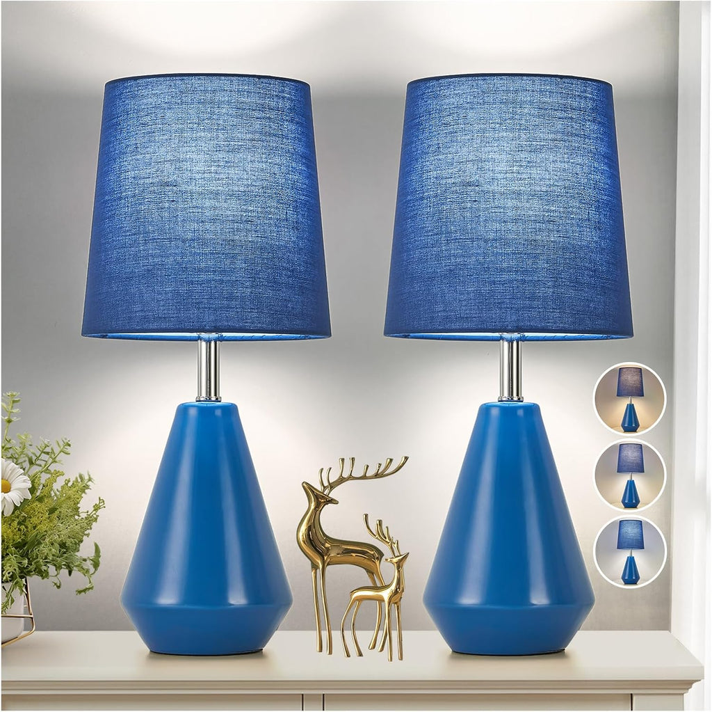 Small Bedside Table Lamp for Bedroom-Reading Desk Lamp Set of 2, with 3 Color Temperatures,15.5" Nightstand Ceramic Lamp with Fabric Shade…