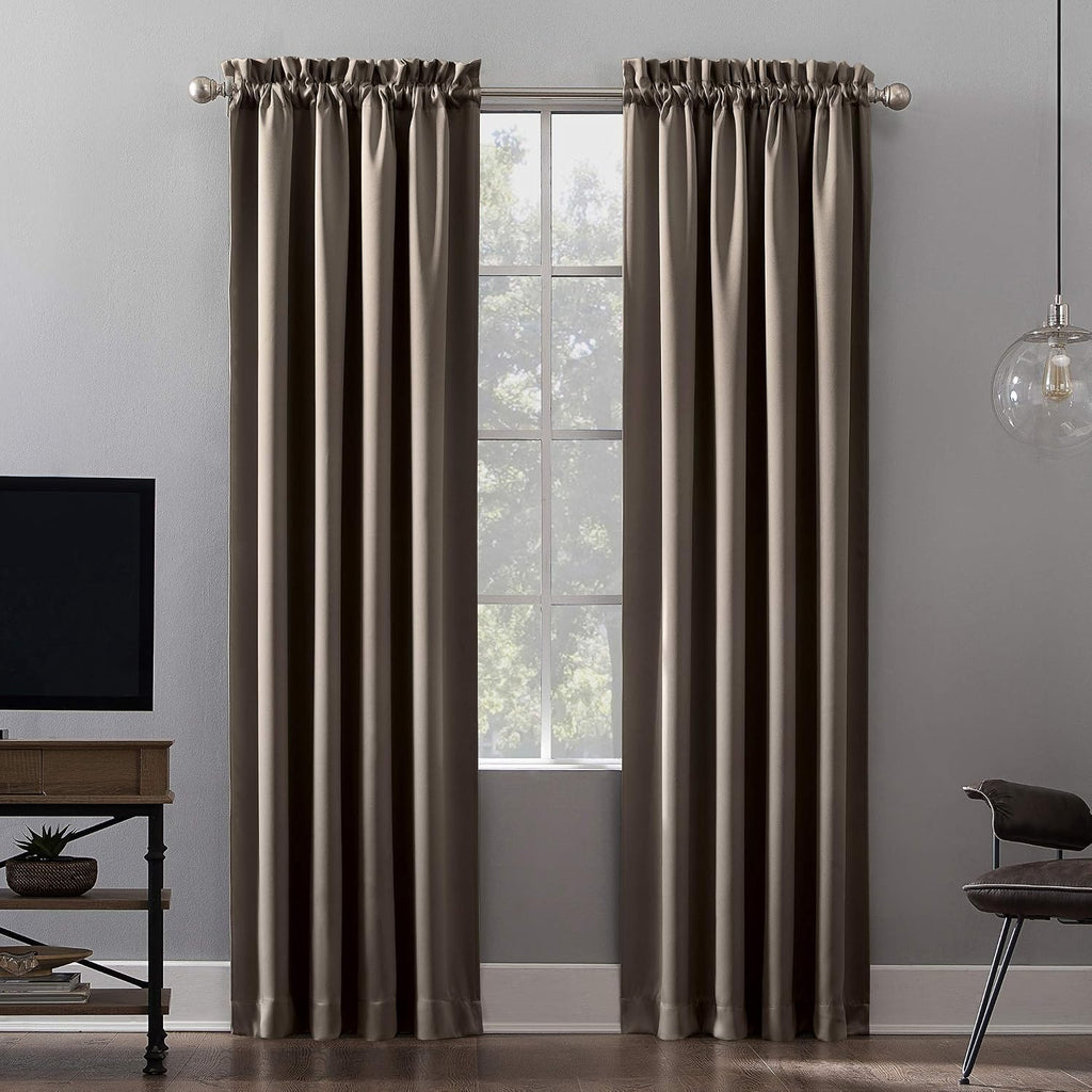 Sun Zero Oslo Theater Grade Extreme Total Blackout Rod Pocket Curtain Panel, 52" x 63", Taupe