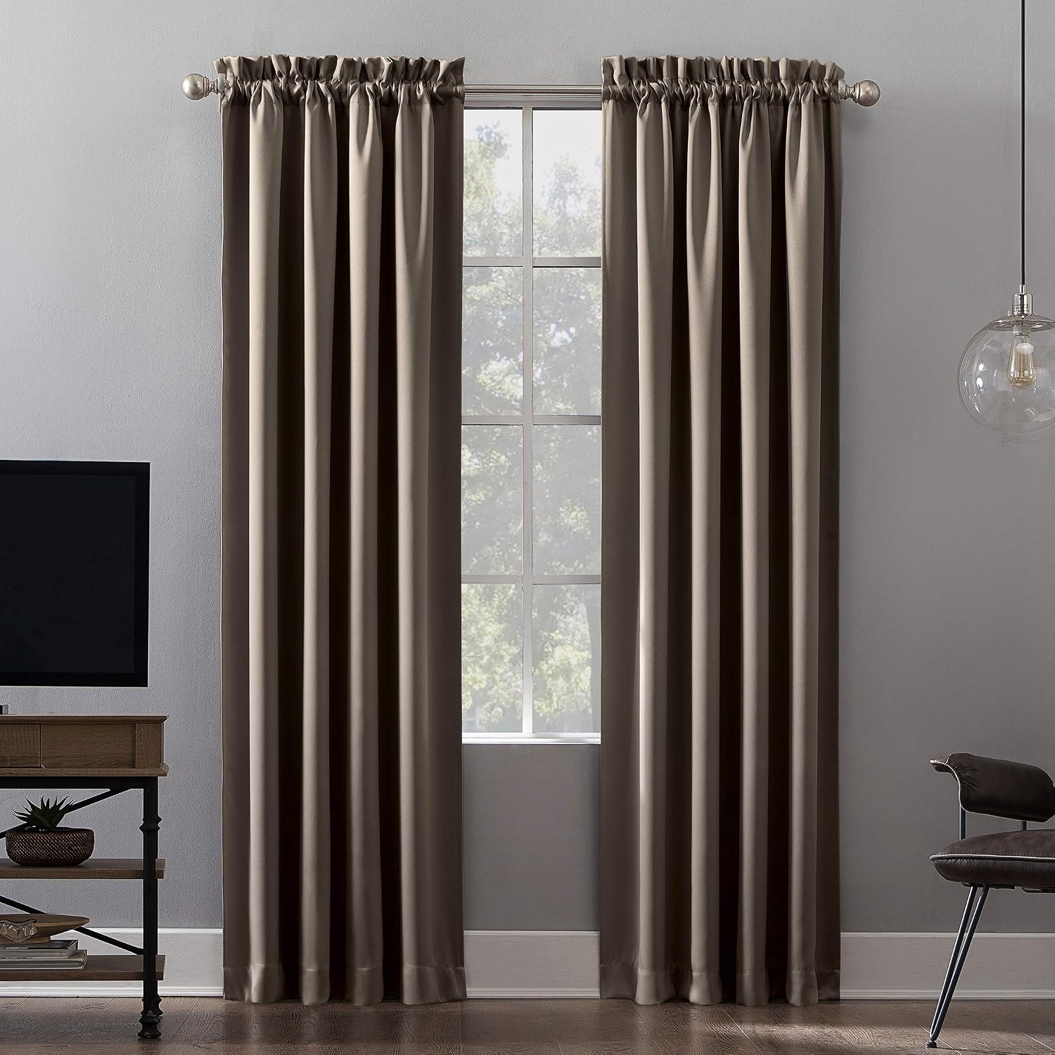 Sun Zero Oslo Theater Grade Extreme Total Blackout Rod Pocket Curtain Panel, 52" x 63", Taupe