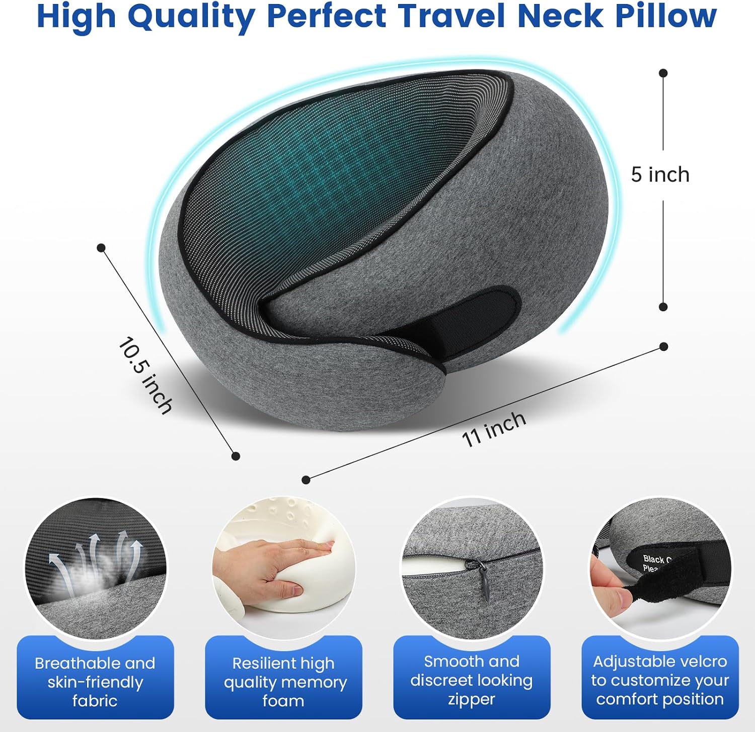 Travel Pillow Memory Foam Neck Pillow for Airplanes Long Flight Comfort 360° Support Airplane Pillow Design for Car Rides, and Home Use…