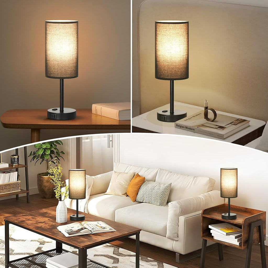 17.4inches Tall Black Touch Table Lamps Set - 3 Way Dimmable Bedside Lamps with USB C and A Ports, Small Lamps for Nightstand with AC…