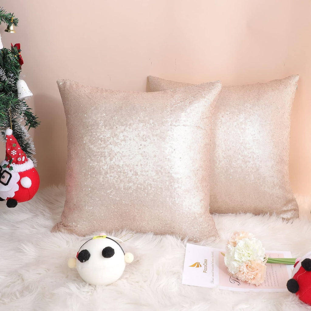 uxcell 2 Pcs Sequin Throw Pillow Covers, Shiny Sparkling Comfy Satin Cushion Covers, Decorative Pillowcases for…