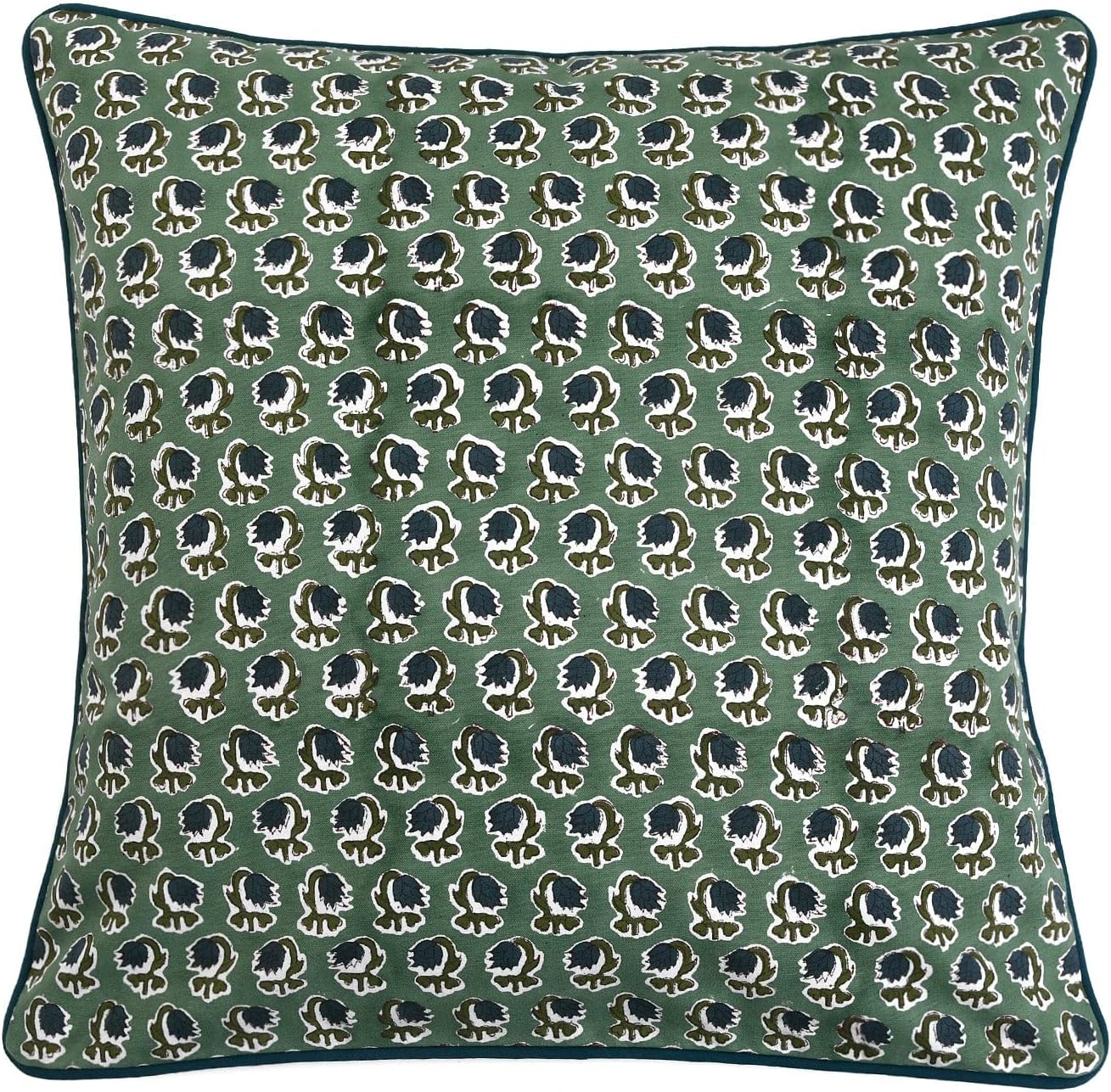 Ridhi Block Print Basil Green Pillow Cover 18" x 18" (Pack of 2) Decorative Couch Pillows for Living Room, Chic Boho Cute Outdoor Pillows C…