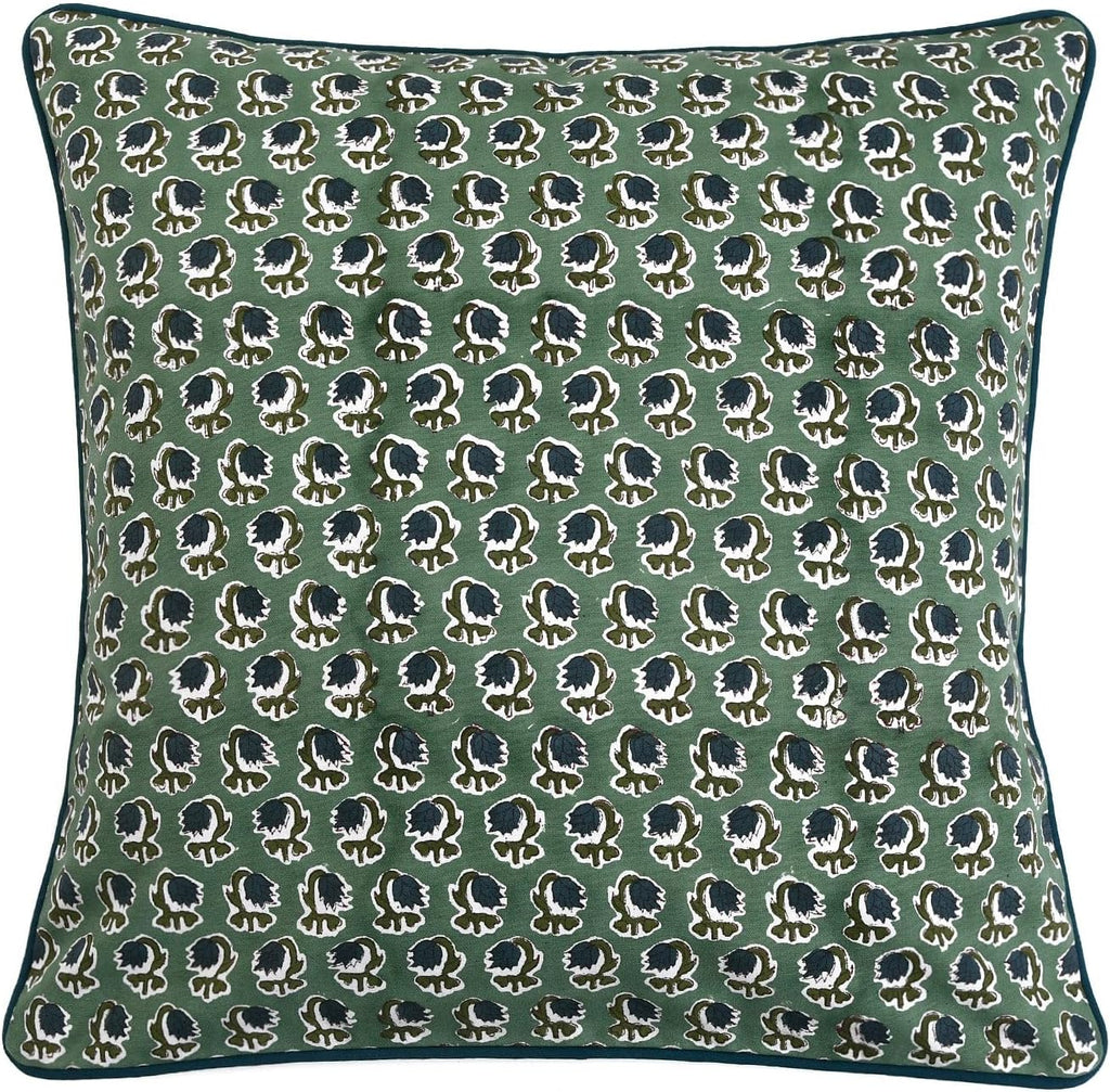 Ridhi Block Print Basil Green Pillow Cover 24" x 24" (Pack of 2) Decorative Couch Pillows for Living Room, Chic Boho Cute Outdoor Pillows C…