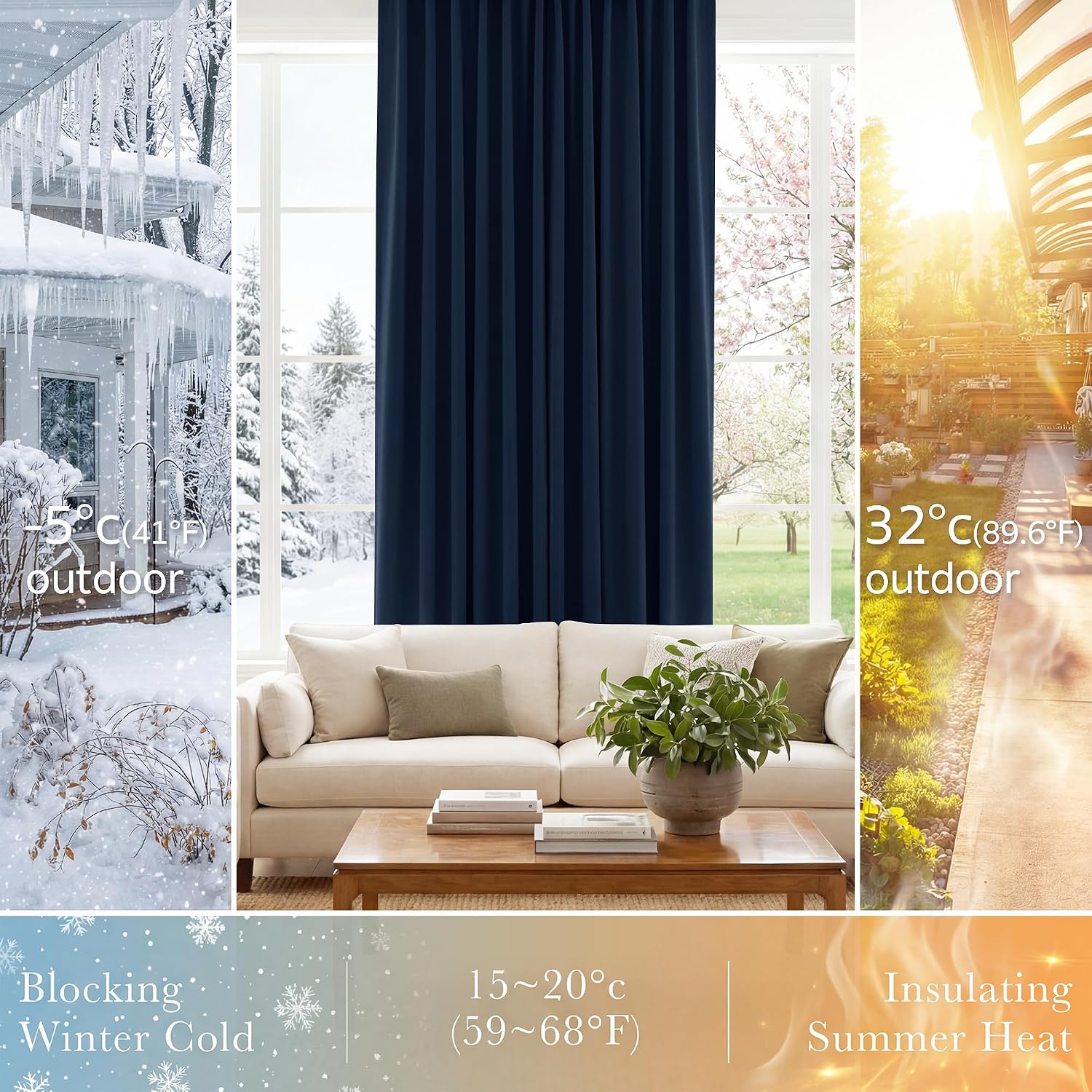 Ponydance PONY DANCE Blue Black Out Curtains 84 inches - Thermal Insulated Privacy Rod Pocket Curtain Drapes for Kitchen Home Decoration, 5…
