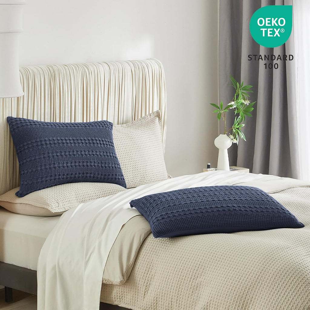 Phf 100% Cotton Waffle Pillow Shams King Size, 2 Pack 20" x 36" Soft Skin-Friendly Pillowcases, No Filling, Aesthetic Woven and Breathable…