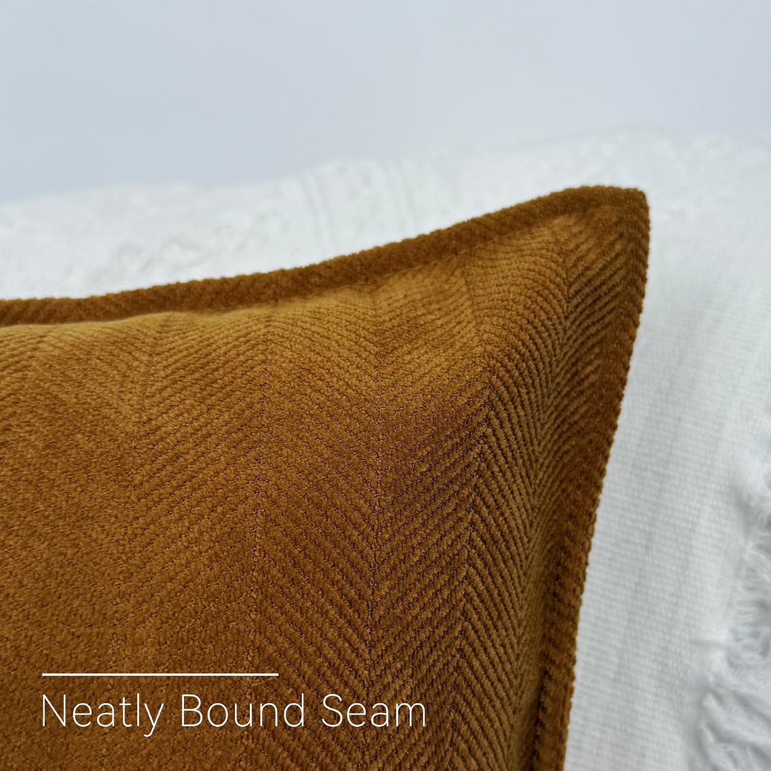 Zglaak Set of 2 Chenille Decorative Square Throw Pillow Covers with Classy Design, Durable, Room Decor,18 * 18inch (Mustard Yellow) 18inch