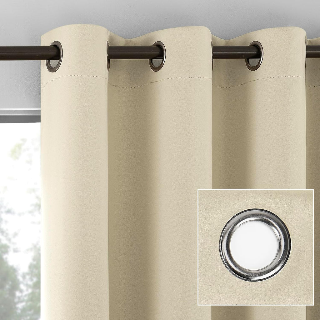 Sun Zero Nordic 2-Pack Theater Grade Noise Reducing Extreme 100% Blackout Grommet Curtain Panel Pair, 52" x 96, Cream Off-White