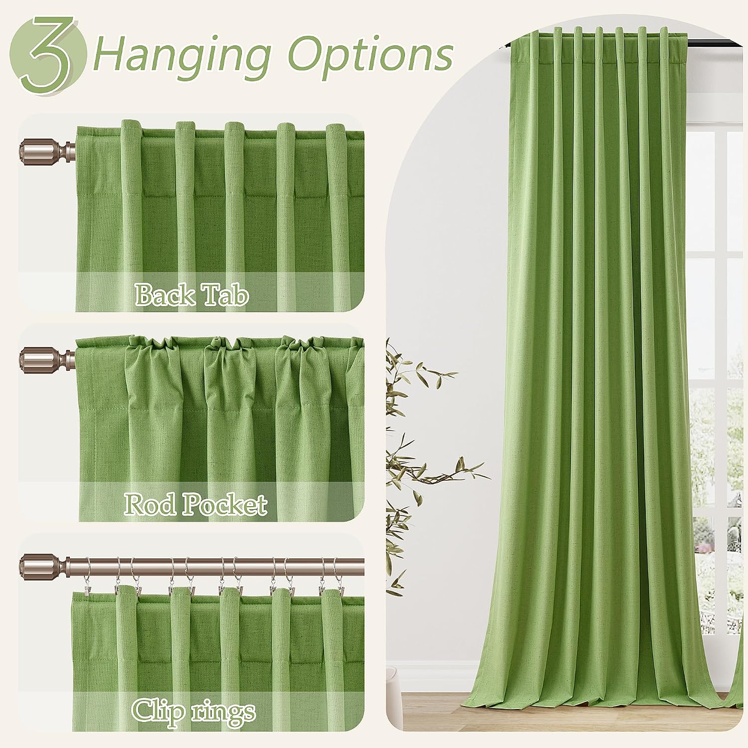 Guken 100% Blackout Curtains 120 Inch Length 2 Panels Set for Living Room Bedroom Back Tab Thermal Insulated Black Out Linen Drapes Room Da…