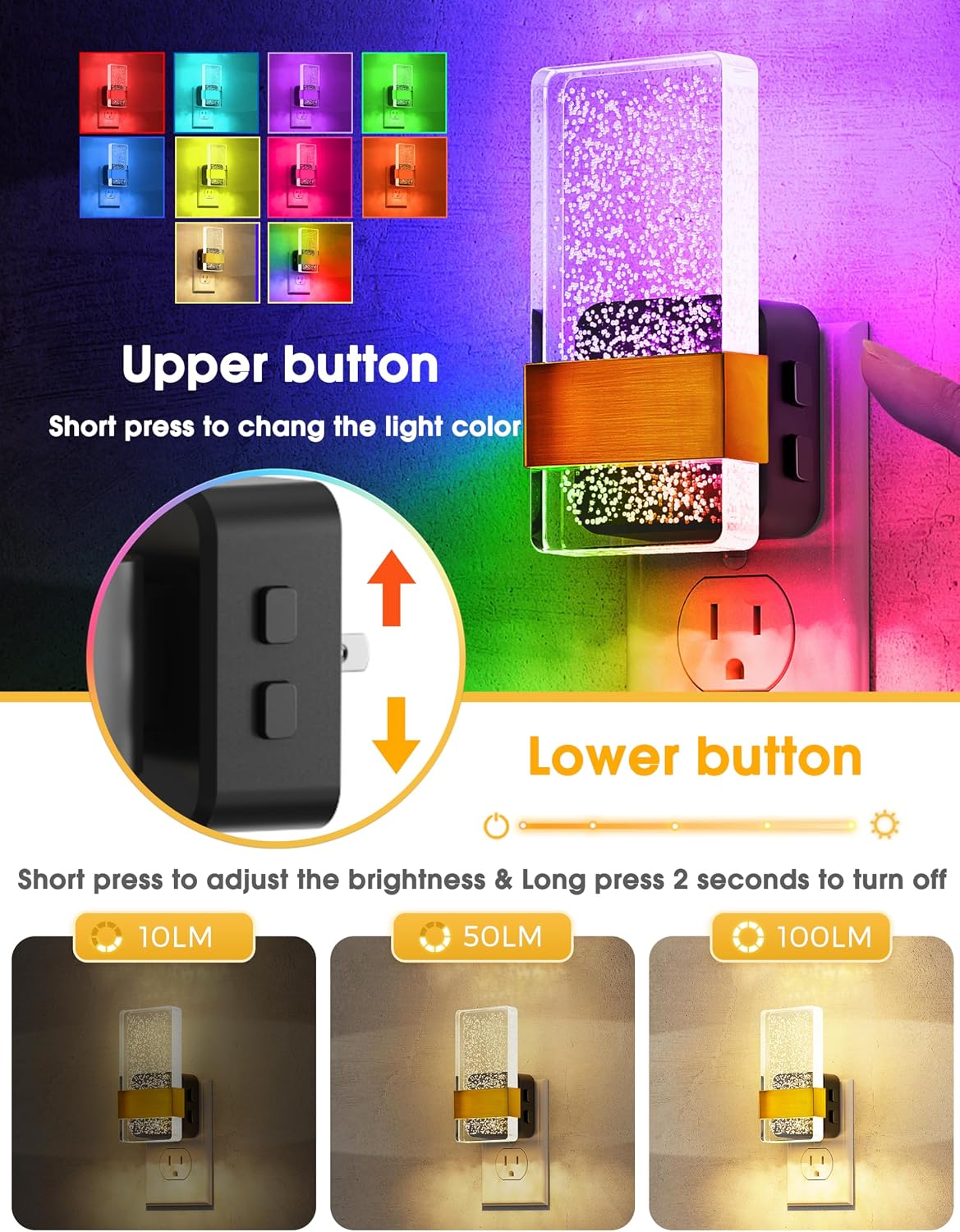 L LOHAS LED Night Lights Plug Into Wall [2 Pack], Color Changing Night Light with Dusk to Dawn Sensor, RGB 180° Rotating Night Light…