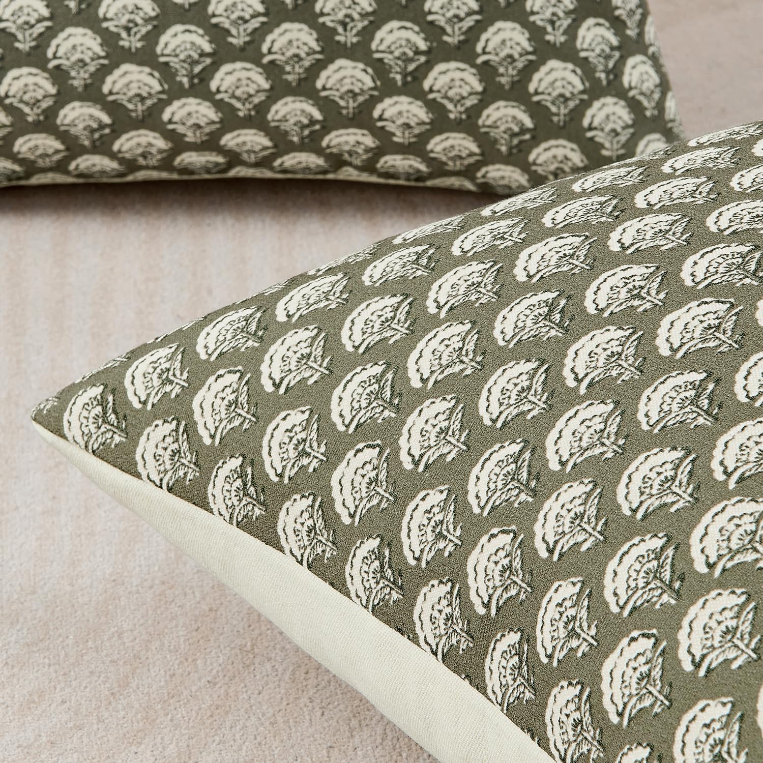 MIULEE Set of 2 Decorative Floral Pillow Covers Neutral Vintage Throw Pillows Block Print Boho Farmhouse Cushion Covers for Modern Spring…