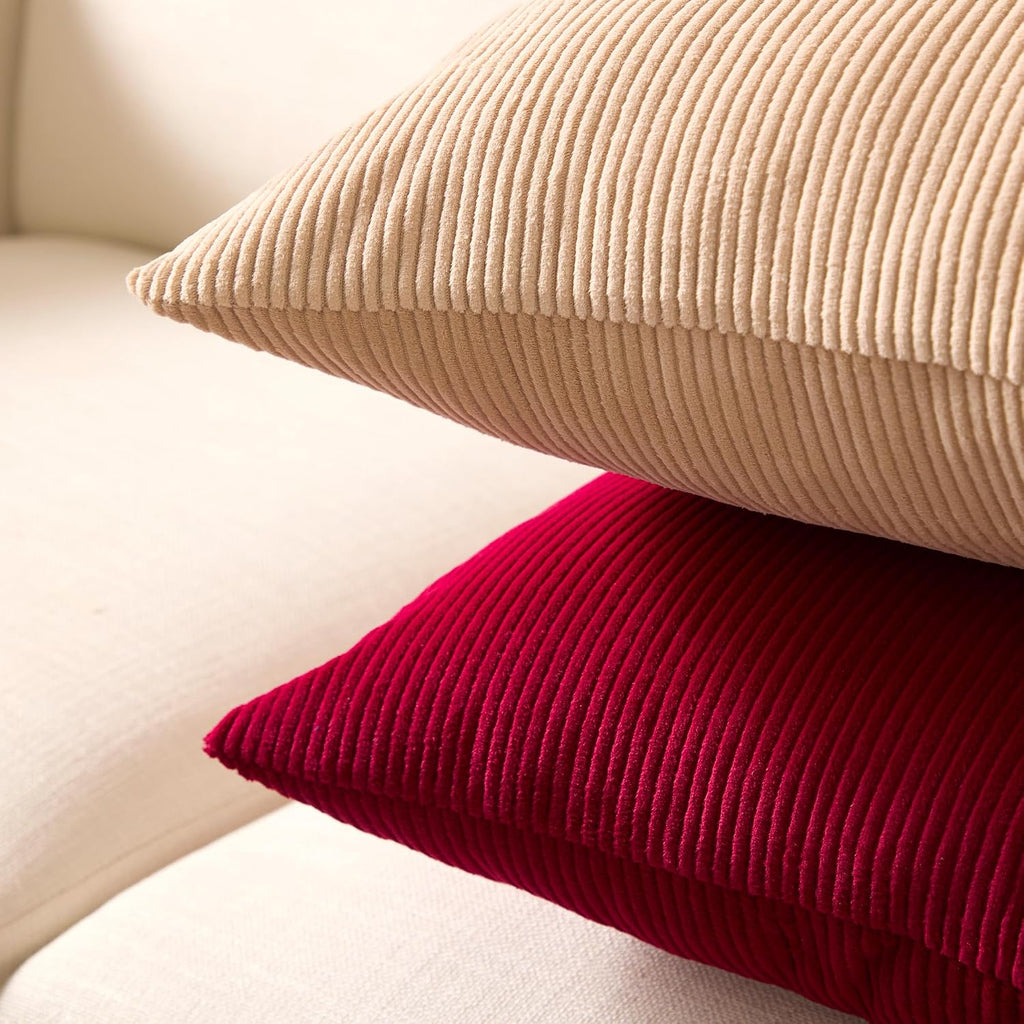 EncasaXO Encasa XO Corduroy Throw Pillows Covers 24"x24", Set of 2 Soft Textured Striped Boho Pillow Covers | Decorative and Cozy Cushion C…