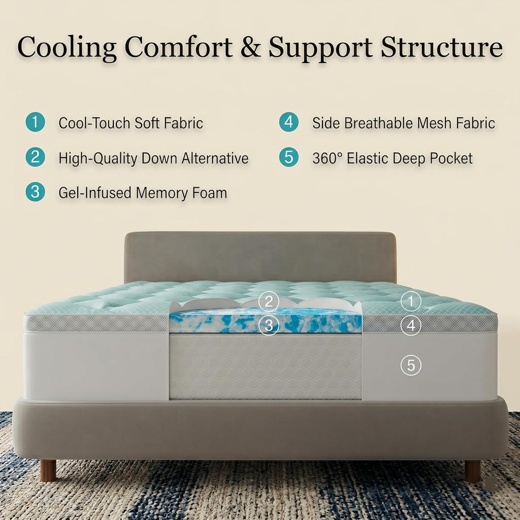 Novilla Twin 3 Inch Dual Layered Mattress Topper with 2 Inch Gel Memory Foam & 1 Inch Cooling Pillow Top Cover, Pressure Relieving Breathab…